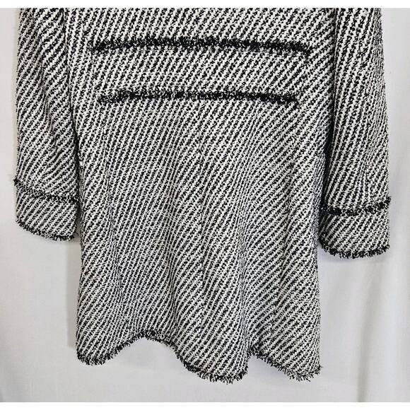Ann Taylor Black White Silver Striped Tweed Round Neck Lined Dress Coat Medium - Picture 7 of 11